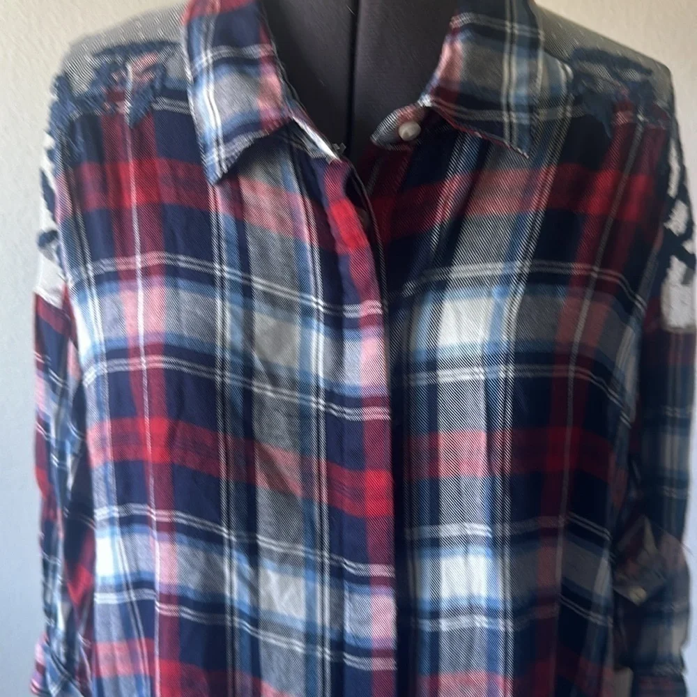 NWT DEX dress plaid lace sheer red blue medium oversized boyfriend style